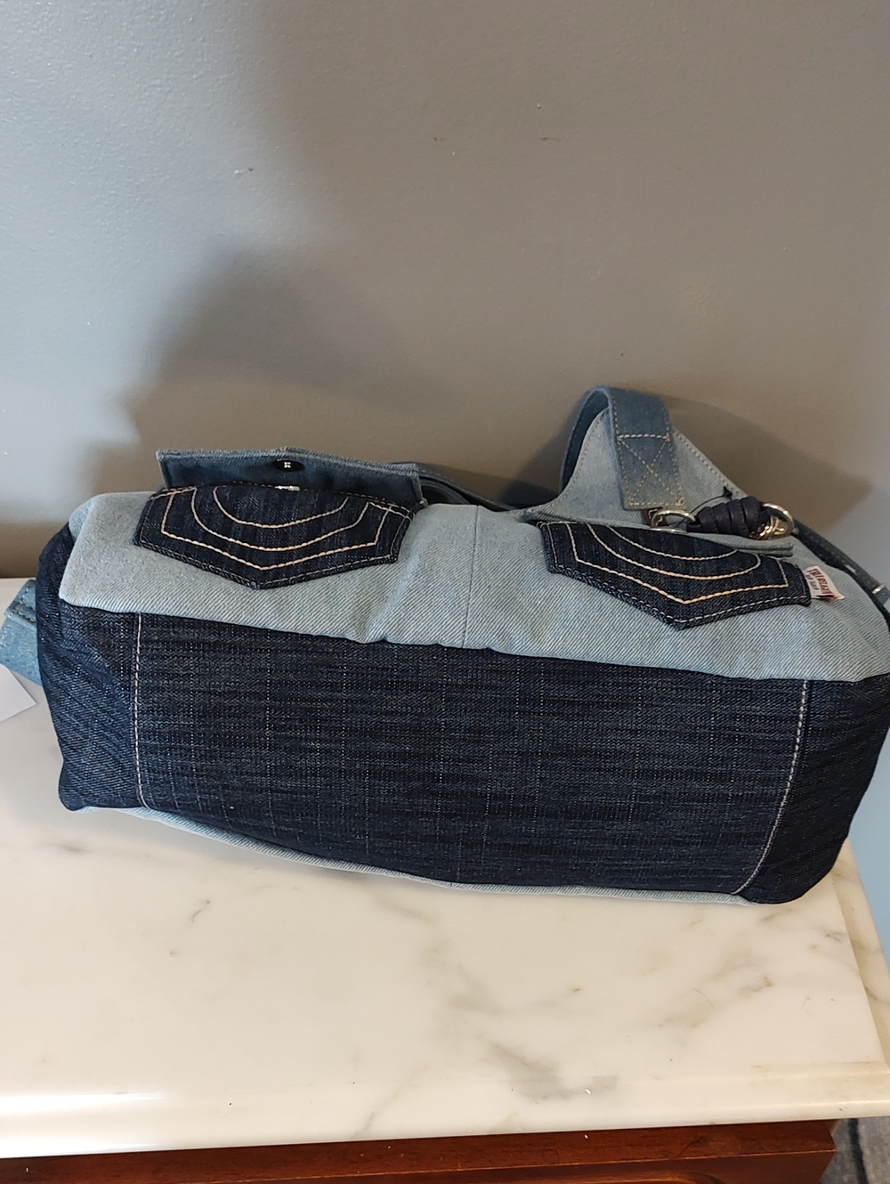 True Religion Light Blue and Dark Blue Denim Shoulder Bag - Picture 8 of 13